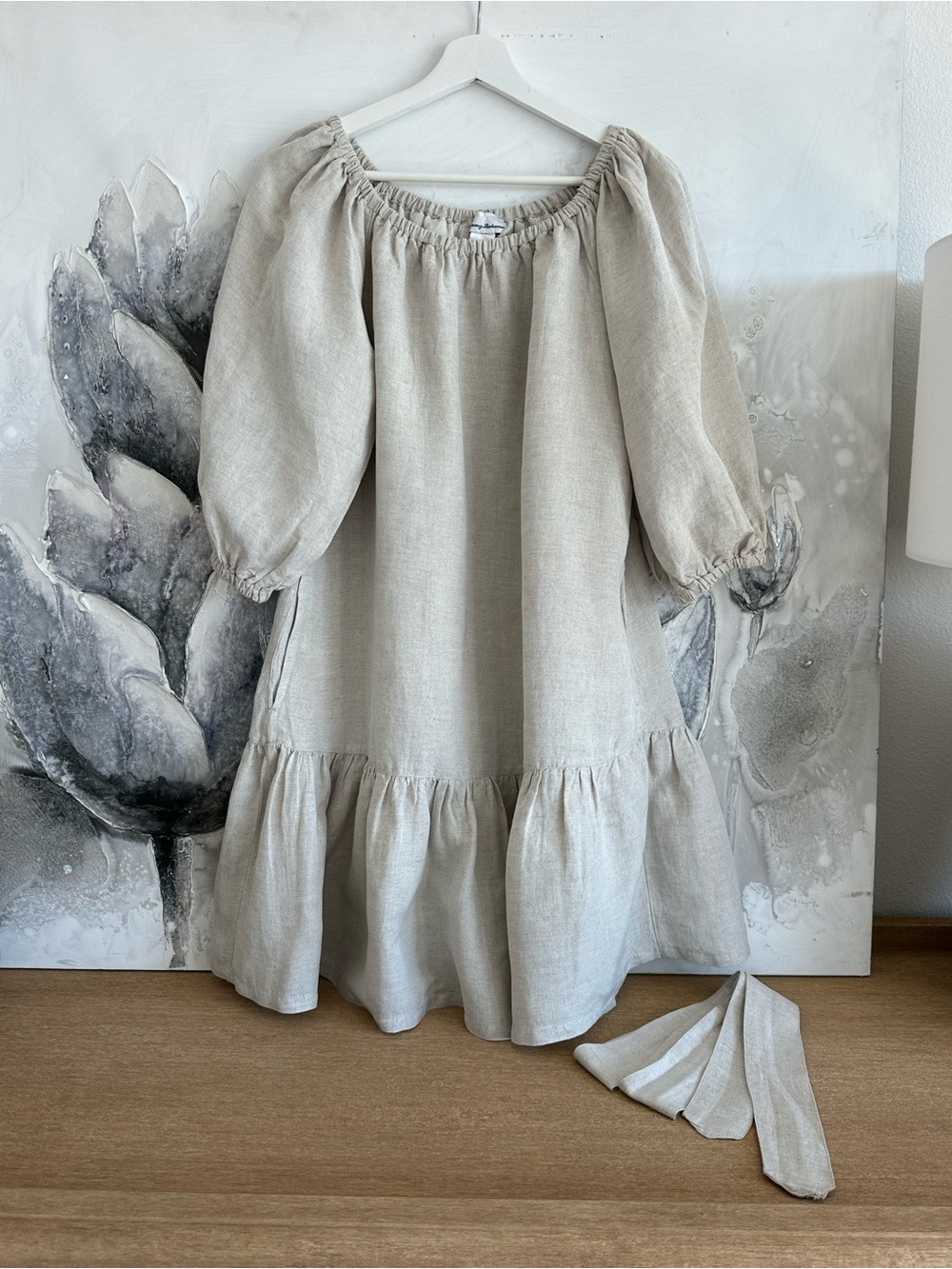 Tommy Bahama Neutral Linen Peasant Dress